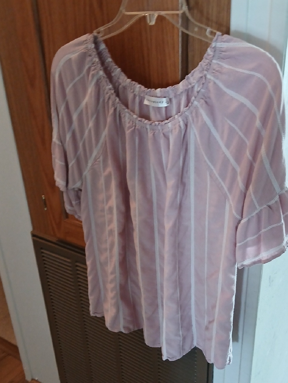 Light Pink Striped Peasant Blouse - Casual Women's Top